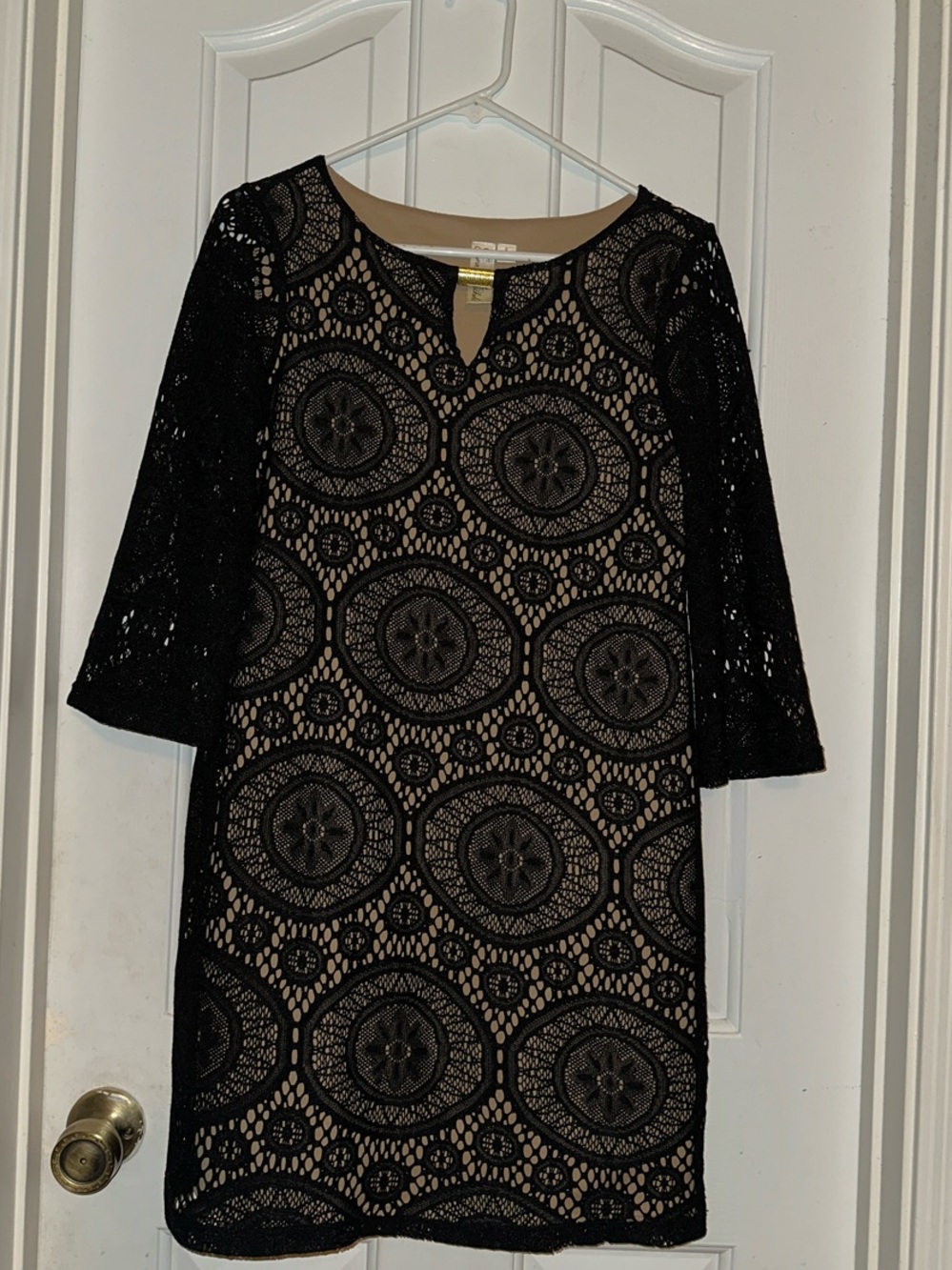Emma & Michele Black Lace Midi Dress with Nude Lining